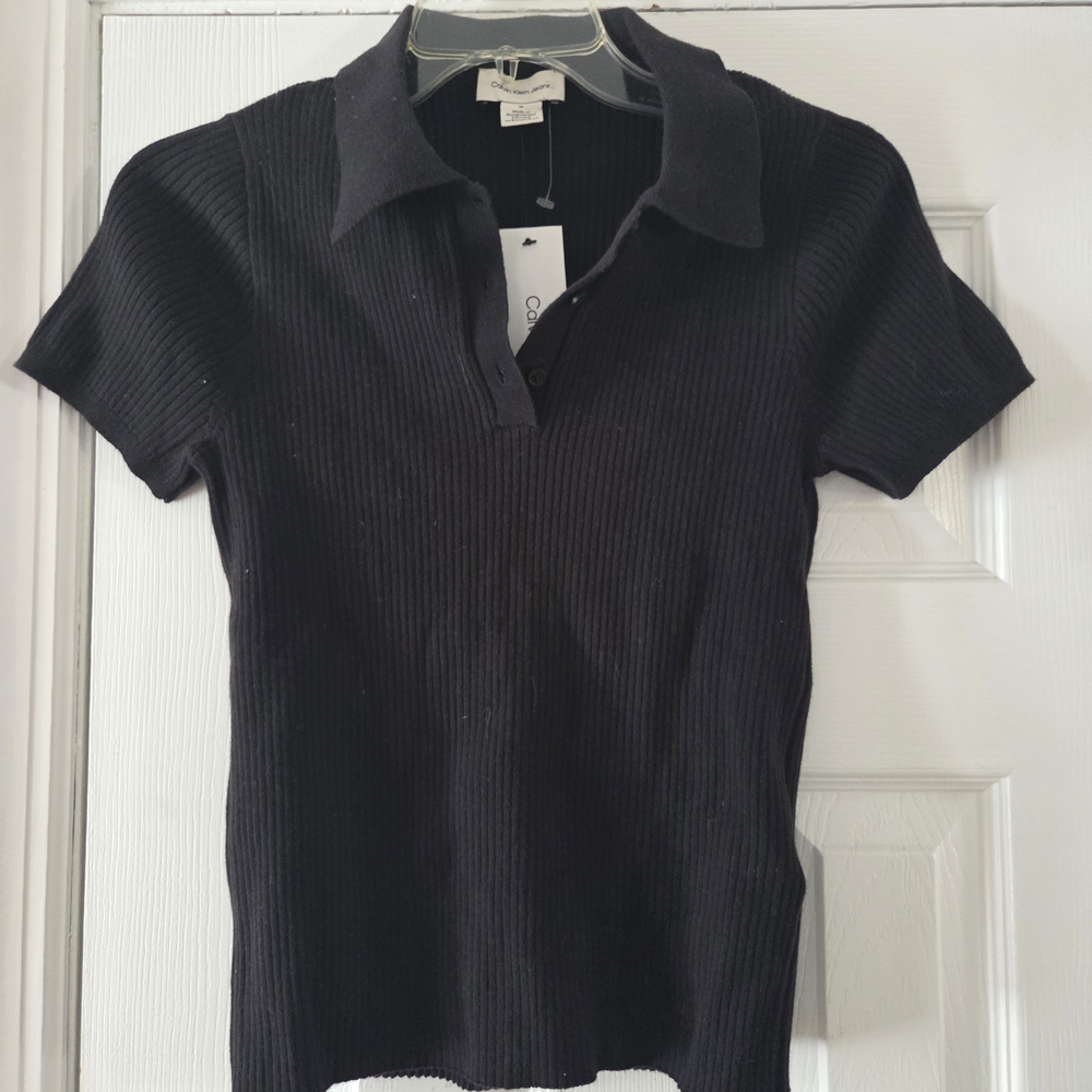 Calvin Klein Jeans Black Ribbed Short-Sleeve Polo